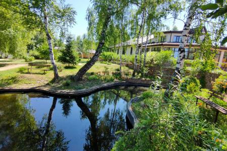 Озеленённая свадебная усадьба у реки из трёх строений с басейном и зимним садом