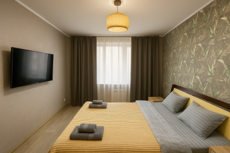 Имеется две раздельных спальни с большими кроватями