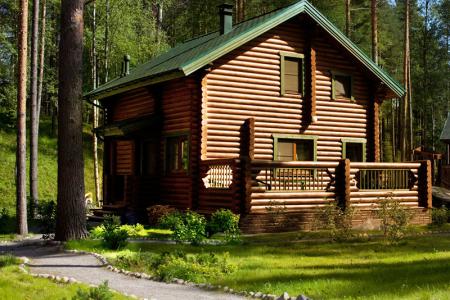 Двухэтажный коттедж с камином возле озера